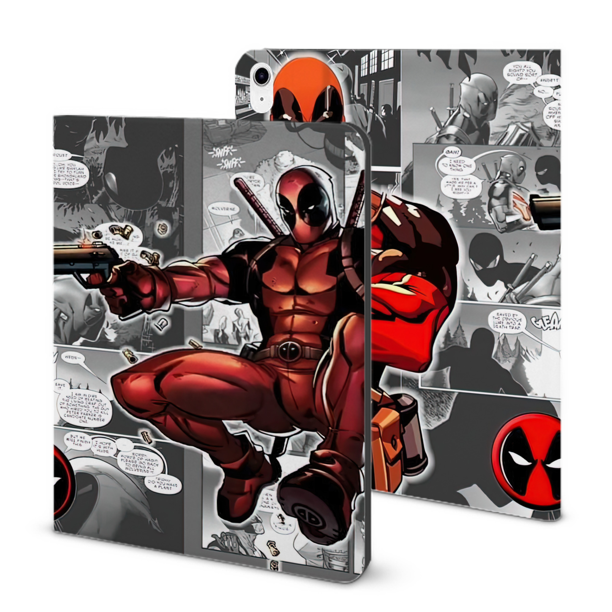 （画像用） Deadpool デッドプール IPad ケース ブック型 PUレザー TPU 耐衝撃 軽量 薄型 ペン収納なし 全面保護 IPad 各モデル対応
